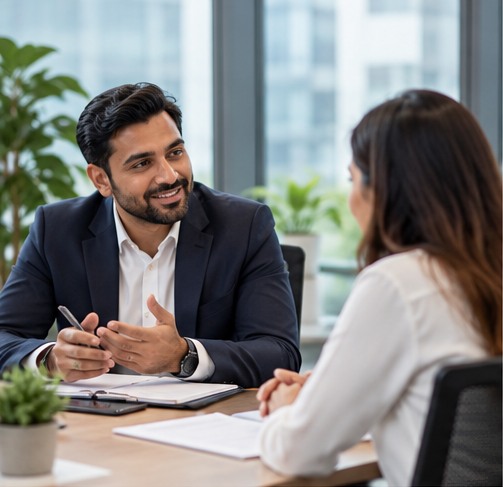 Recruiter speaking with a candidate in a professional interview